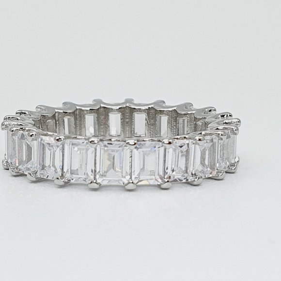 925 Sterling Silver Plated Clear CZ Eternity Wedding/, UNVN12103 - Picture 4 of 7